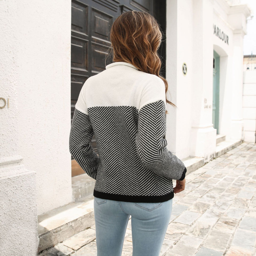 Damen Strickpullover mit Herringbone-Muster und hohem Kragen EB