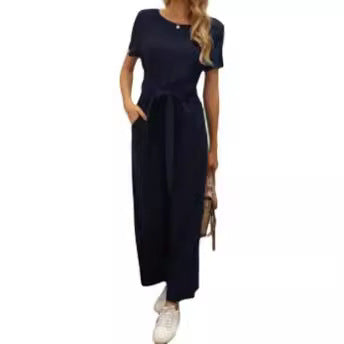 Damen Jumpsuit mit Bindegürtel und weitem Bein EB