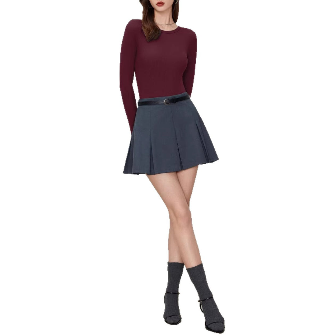 Damen Figurnahes geripptes Langarm-Basicshirt mit Rundhalsausschnitt und Stretch EB