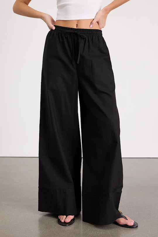 Damen Weite Leinenhose mit elastischem Bund und seitlichen Taschen EB
