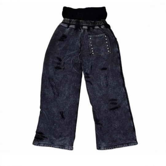 Damen Modische Relaxed-Fit Cargo-Hose mit elastischem Bund und Nietenverzierung EB