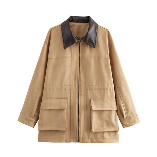 Damen Utility Jacke mit breitem Kragen und aufgesetzten Taschen EB