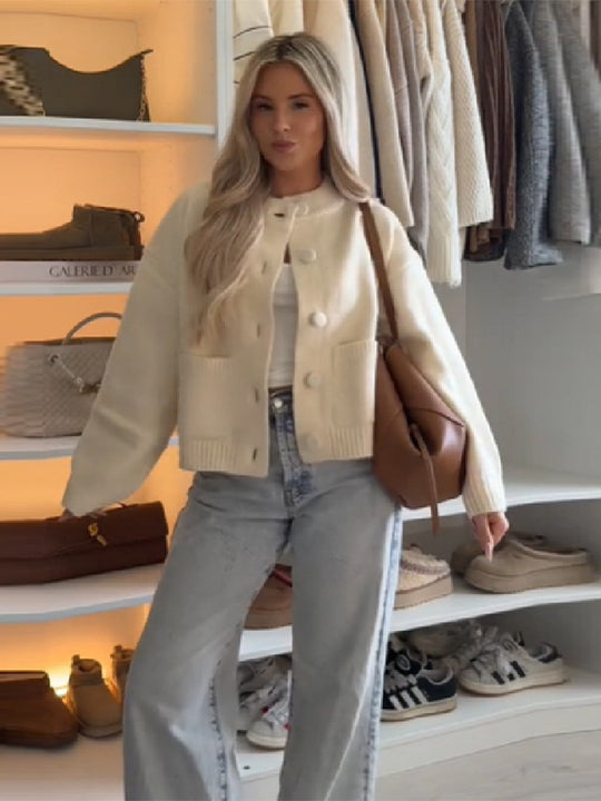 Damen Strickjacke mit übergroßem Schnitt und Knopfdetails EB