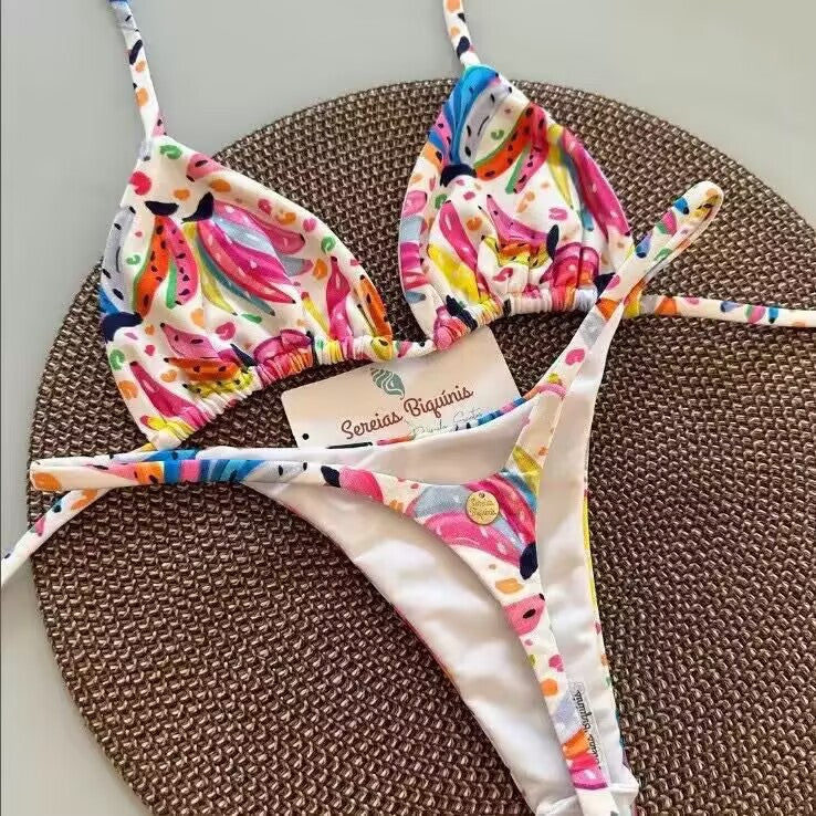 Damen Triangel-Bikini-Set mit floralen Mustern und verstellbaren Trägern EB