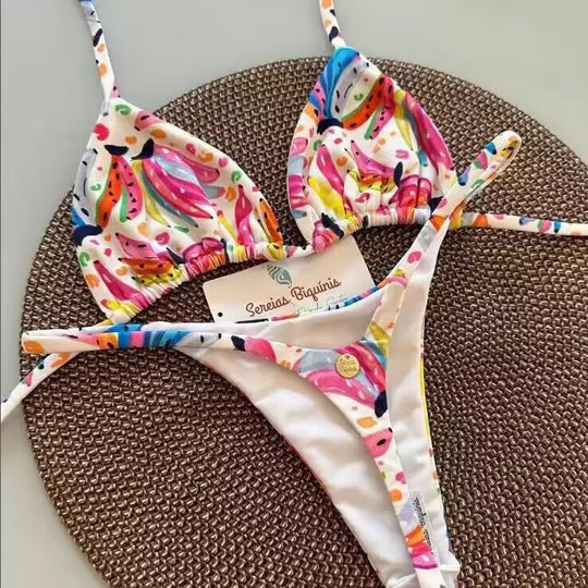 Damen Triangel-Bikini-Set mit floralen Mustern und verstellbaren Trägern EB