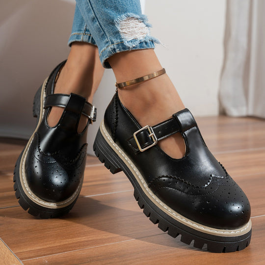 Damen Modische Schnürschuhe mit verstellbarem Riemen und robustem Profil EB
