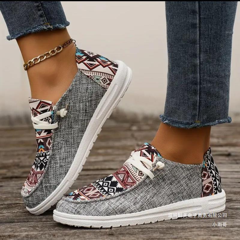 Damen Bequeme Sneaker mit buntem Tribal-Muster und elastischen Schnürsenkeln EB