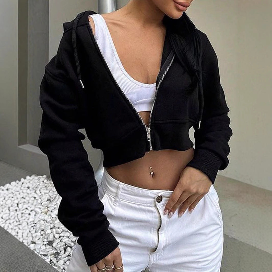 Damen cropped Sweatjacke mit Reißverschluss EB