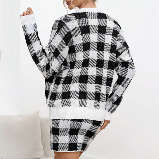 Damen Karierter Cardigan mit Taschen EB