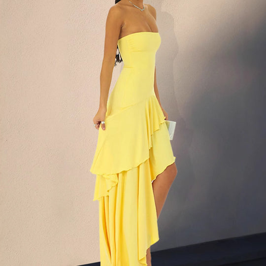 Damen Cocktailkleid mit asymmetrischem Saum und modischen Rüschendetails EB