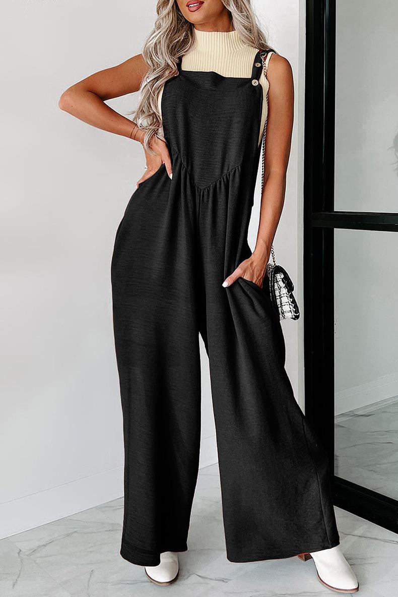 Damen lässiger Jumpsuit mit weit geschnittenem Bein und dekorativen Knopfdetails EB