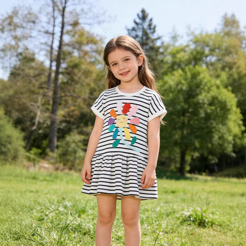 Mädchen gestreiftes Kleid mit buntem Blumenmotiv EB