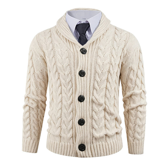Herren Strickjacke mit Zopfmuster und schickem Schalkragen EB