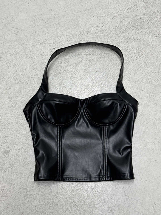 Damen Kunstleder Crop-Top mit romantischem Schnitt und verführerischem Bustier-Wirkung EB