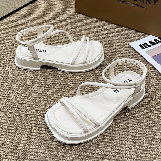 Damen modische Flachsandalen mit elastischen Riemen und rutschfester Sohle EB