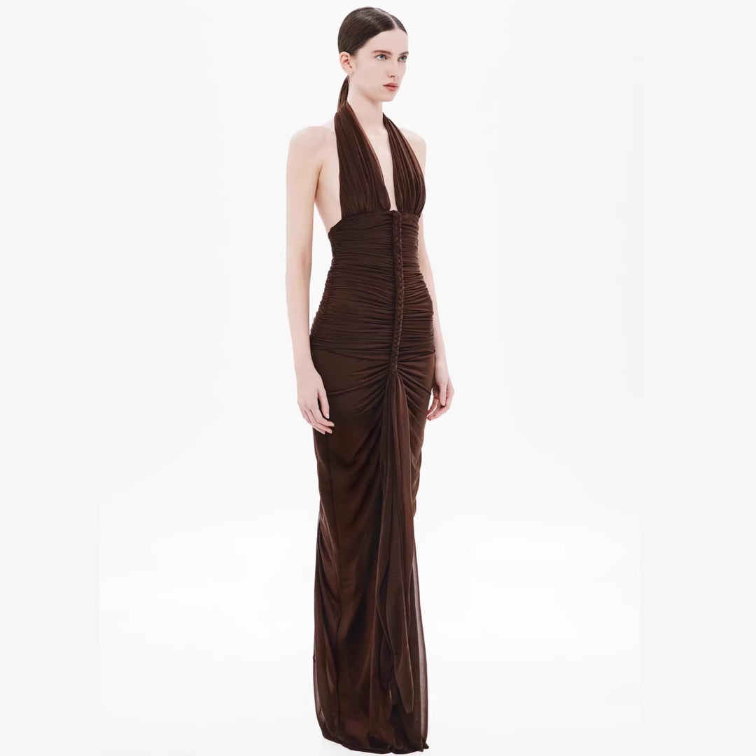 Damen elegantes trägerloses Abendkleid mit raffiniertem Drapé und tiefem Ausschnitt EB