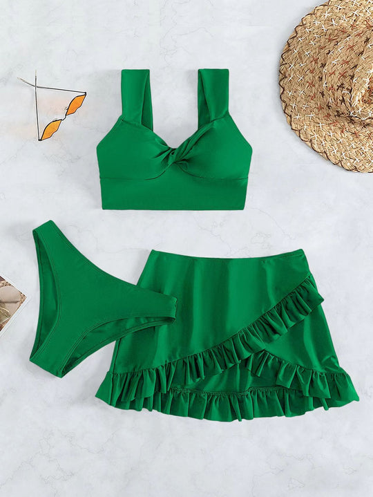 Damen Freizeit-Bikini-Set mit Wickelrock und stützenden Trägern EB