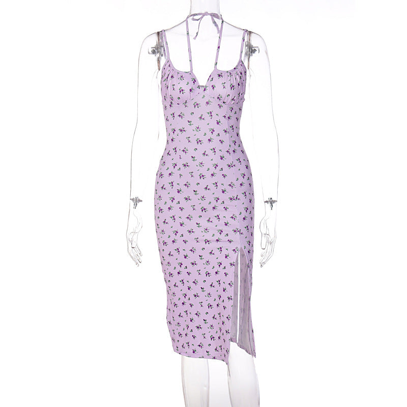 Damen Midi-Kleid mit floralem Muster und raffiniertem Schlitz EB
