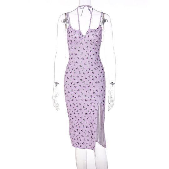 Damen Midi-Kleid mit floralem Muster und raffiniertem Schlitz EB