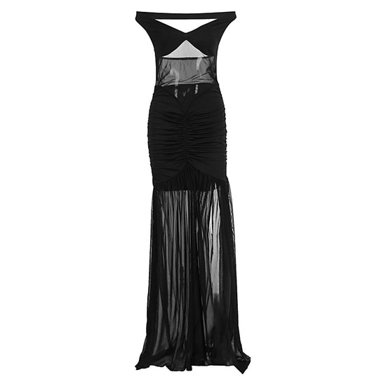 Damen elegantes Maxikleid mit transparenten Einsätzen und figurbetontem Schnitt EB