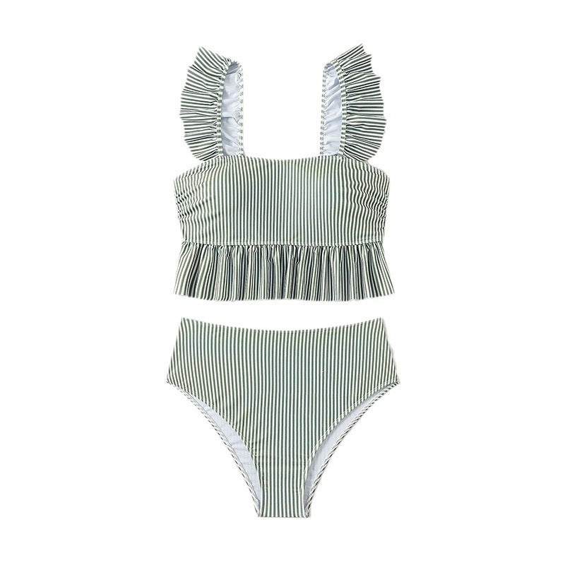 Damen Hochwaist-Bikini-Set mit rüschiertem Oberteil EB