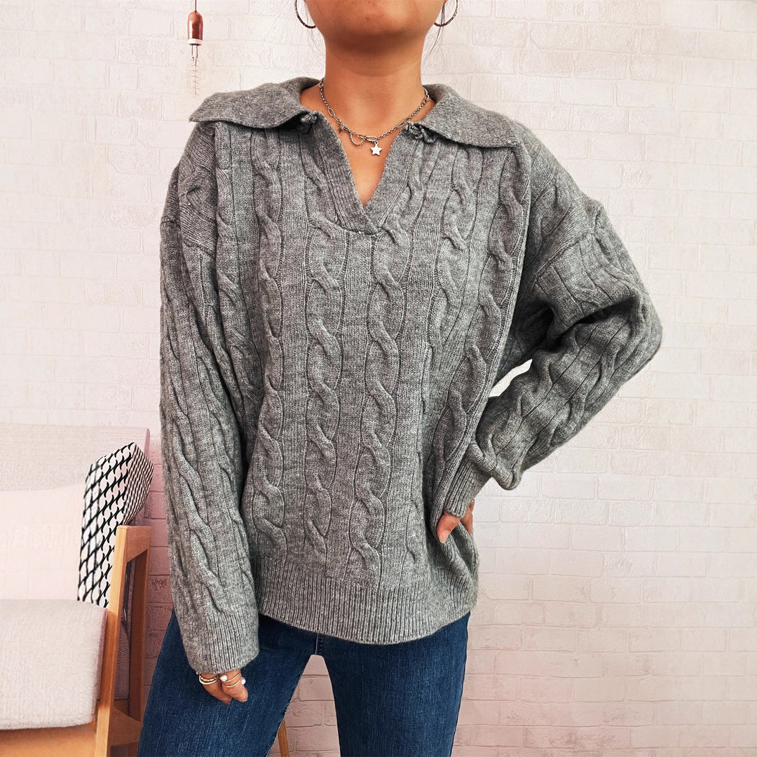 Damen Grobstrickpullover mit farbenfrohem Zopfdesign und klassischem Kragen EB