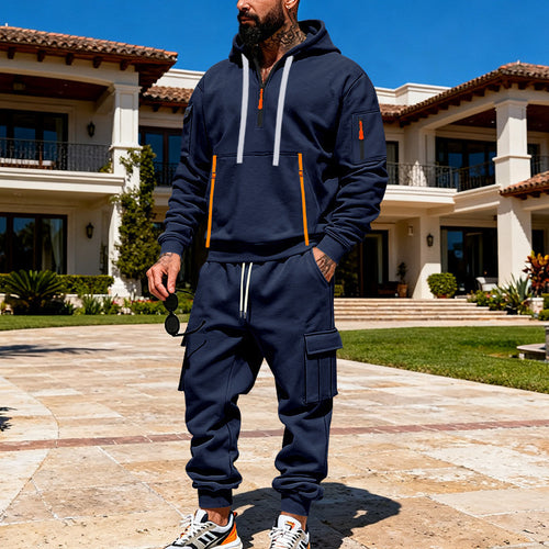 Herren nan urbanes Hoodie-Cargo-Set mit versteckten Reißverschlüssen, Mehrfach-Taschen und elastischem Saum EB