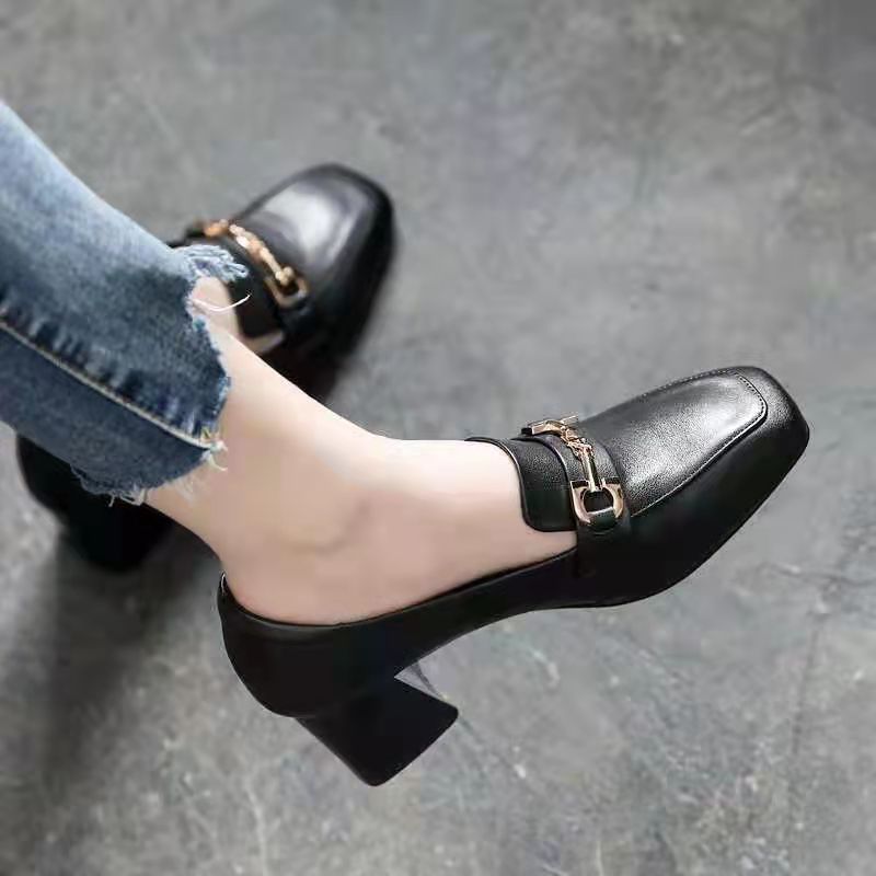 Damen moderne Sling-Pumps mit schickem Quadratverschluss und komfortablem Blockabsatz EB