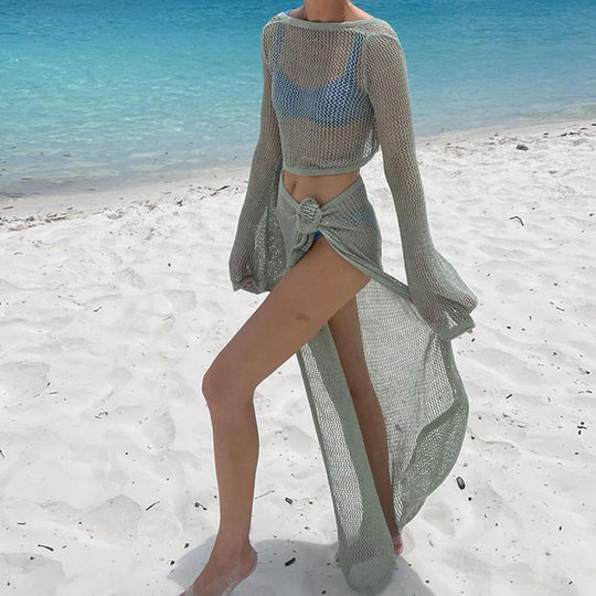 Damen Netz-Strandkleid mit umschlagbarem Ausschnitt und lässigem Stil EB