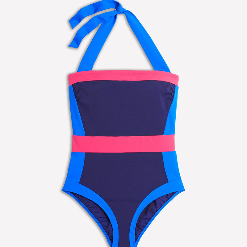 Damen sportlicher Einteiler Badeanzug mit modernem Farbblock-Design EB