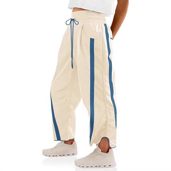 Damen lockere Sporthose mit elastischem Bund und Kontraststreifen EB