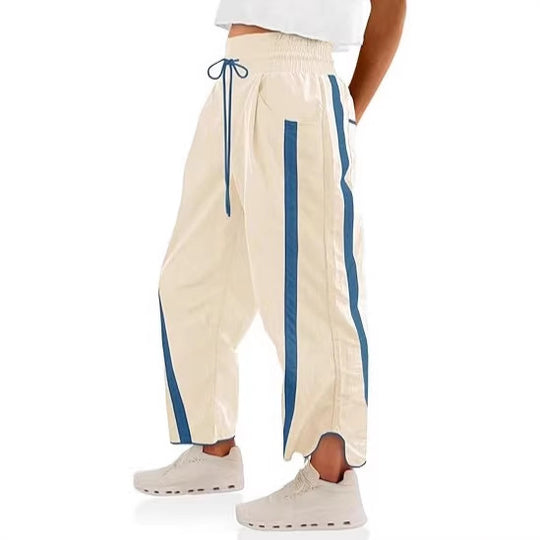 Damen lockere Sporthose mit elastischem Bund und Kontraststreifen EB