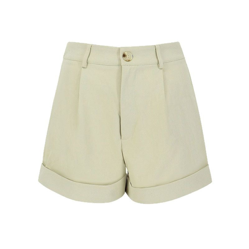 Damen elegante Kurzshorts mit hohem Bund und umgeschlagenem Saum EB