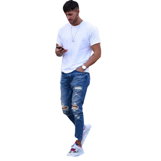 Herren modische Slim Fit Jeans mit angesagten Rissen und Verjüngung EB