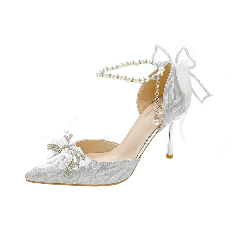 Damen Elegante High Heels mit zierendem Perlverschluss und Schleifen-Applikation EB
