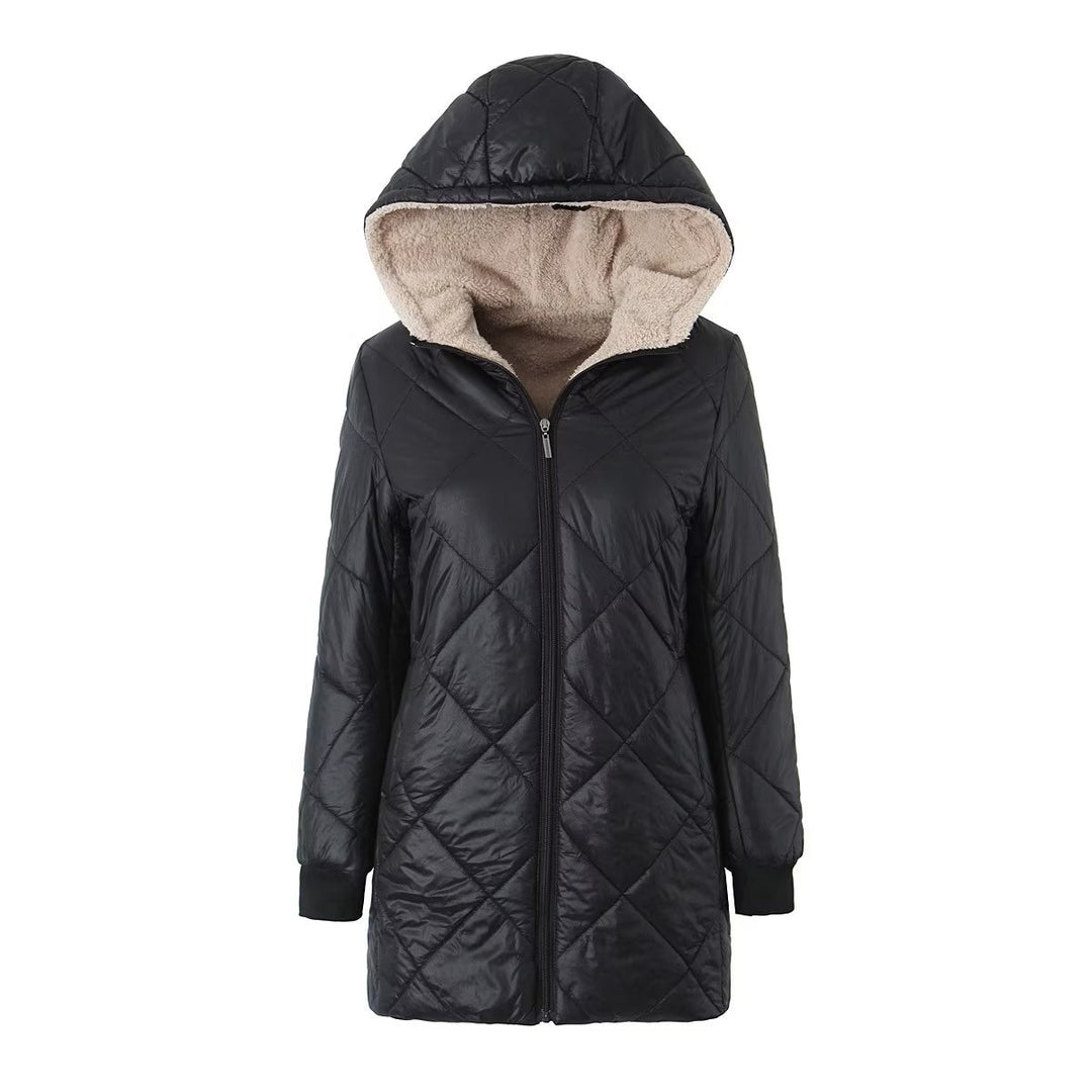 Damen Steppmantel mit Teddyfutter und Kapuze EB
