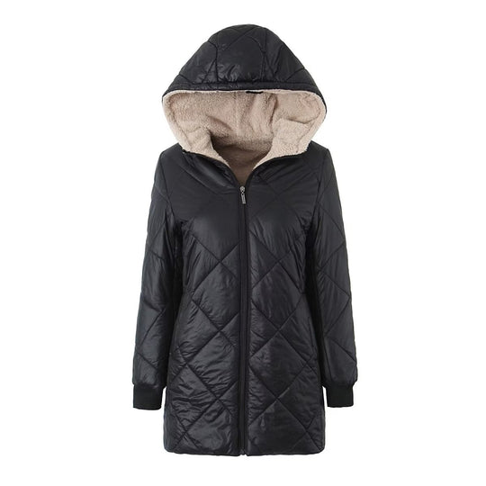 Damen Steppmantel mit Teddyfutter und Kapuze EB