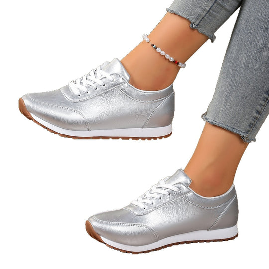 Damen  leichte Schnür-Sneaker aus Kunstleder mit gepolstertem Komfortfußbett und profilierter Gummisohle EB