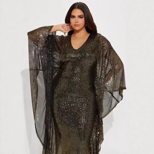Damen Glamouröses Abendkleid mit funkelnden Pailletten und weitem Saum EB