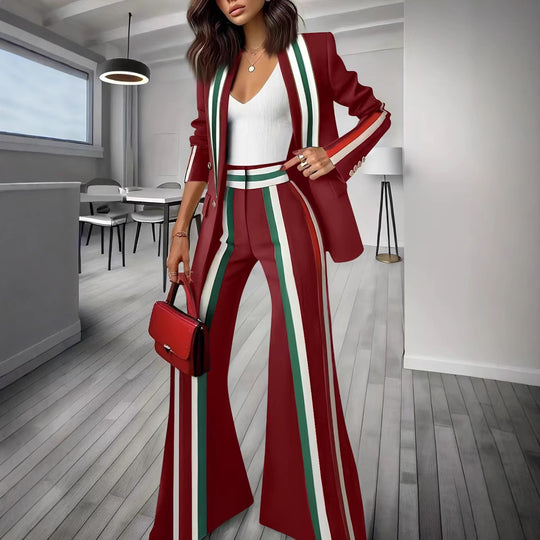 Damen Elegantes Blazer‑Hosenensemble mit seitlichen Kontraststreifen und weitem Schlag EB