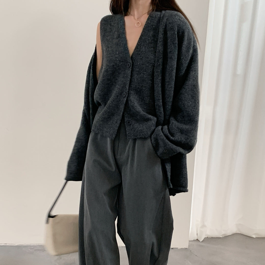 Damen Kuscheliger Strickcardigan mit großer Knopfleiste und Ballonärmeln EB