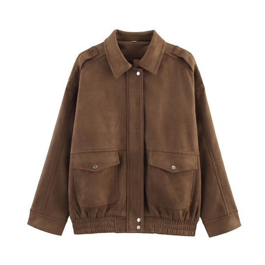 Damen Kunstlederjacke mit praktischen Taschen und elastischem Bund EB