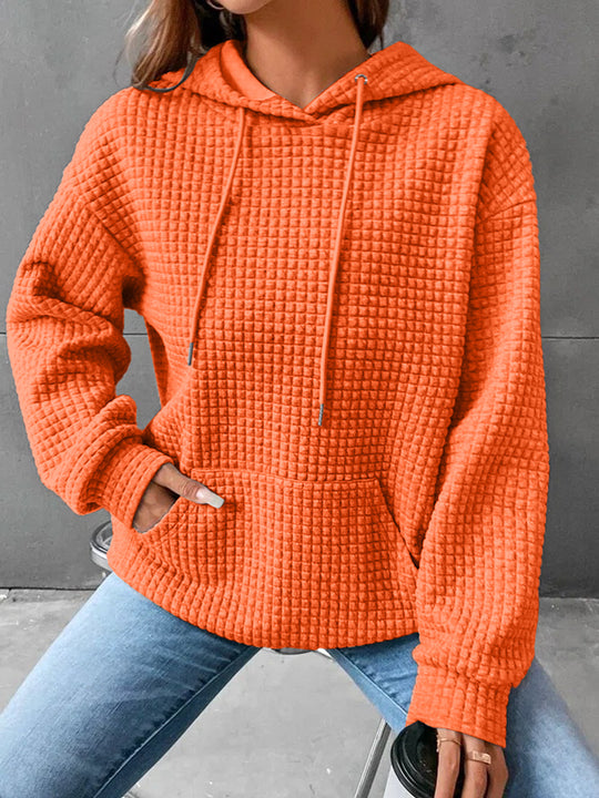 Damen stylischer Hoodie mit strukturiertem Material und Kängurutasche EB