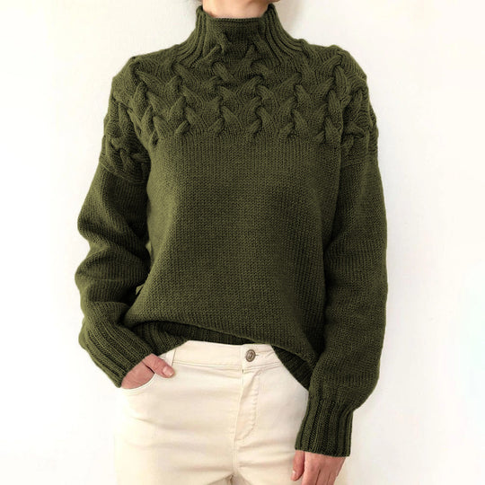 Damen Strickpullover mit hochgeschlossenem Kragen und trendigem Zopfmuster EB