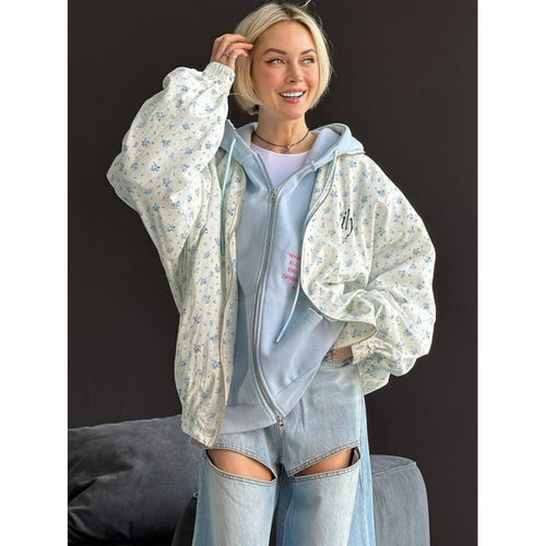 Damen lässige Oversized-Jacke mit floralen Muster EB