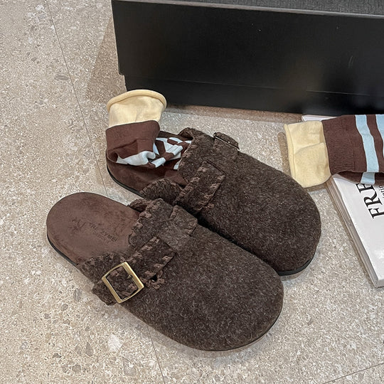 Damen Filzclogs mit modischer Schnallenverzierung und kuscheligem Innenfutter EB