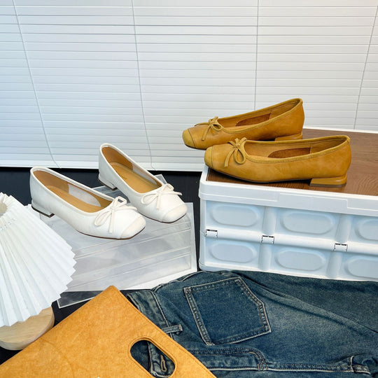 Damen Elegante Ballerinas mit feinem Leder und dekorativem Schleifenverschluss EB
