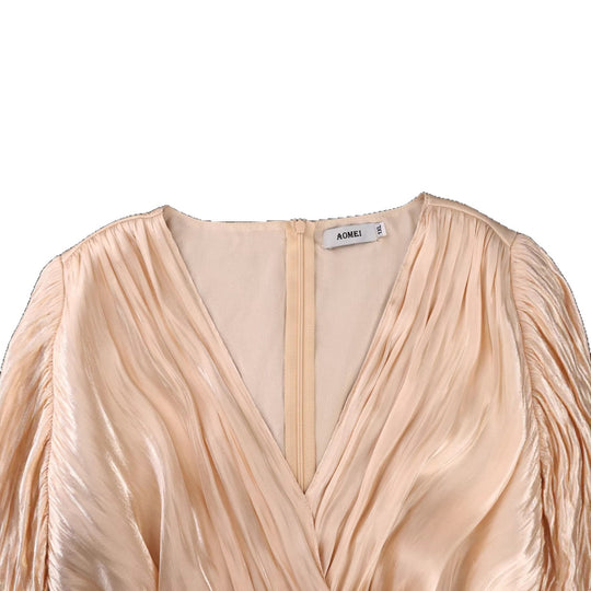 Damen Fließendes Maxi-Kleid mit eleganten Volantärmeln und Taillengürtel EB