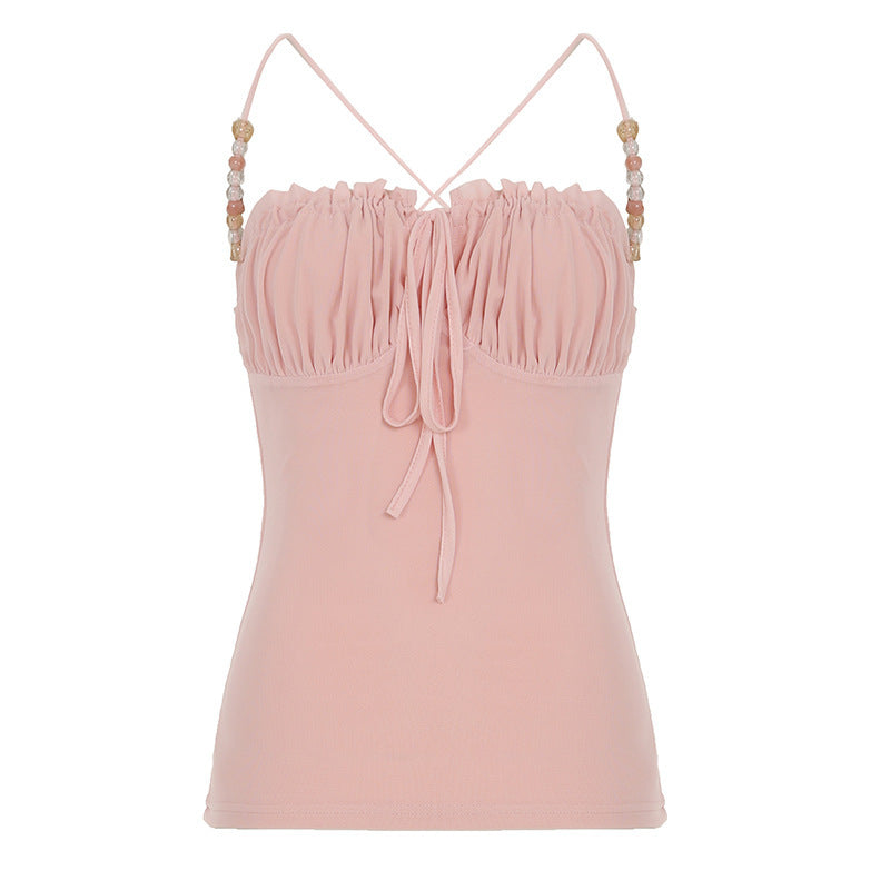 Damen lässiges Top mit raffiniertem Rüschendesign und dekorativen Trägerdetails EB