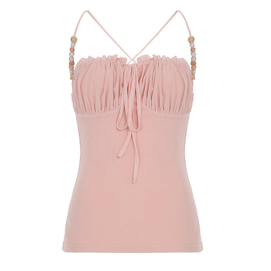 Damen lässiges Top mit raffiniertem Rüschendesign und dekorativen Trägerdetails EB